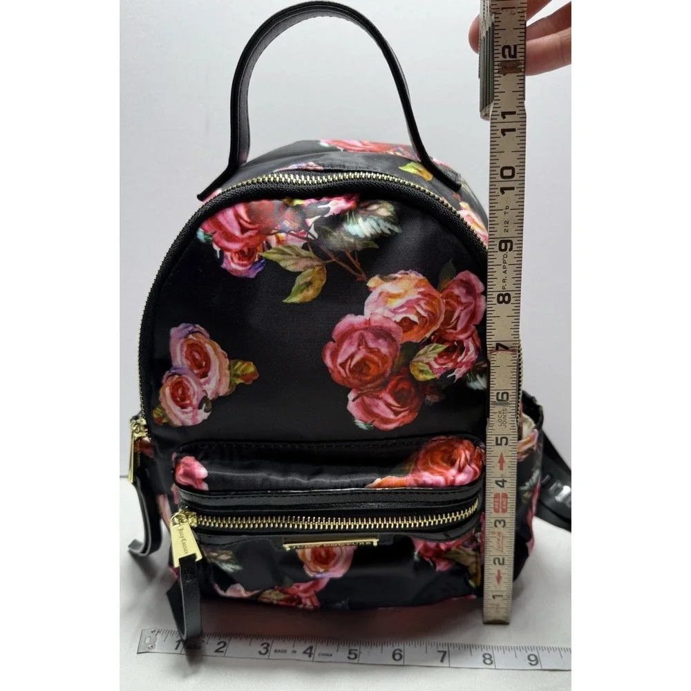Juicy Couture Mini Backpack Red Pink‎ Roses Black Logo Straps Pockets